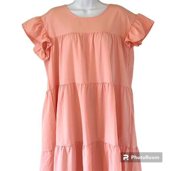 Boutique Short Sleeve Ruffle Tiered Babydoll Dress Pink XXL - Picture 3 of 11